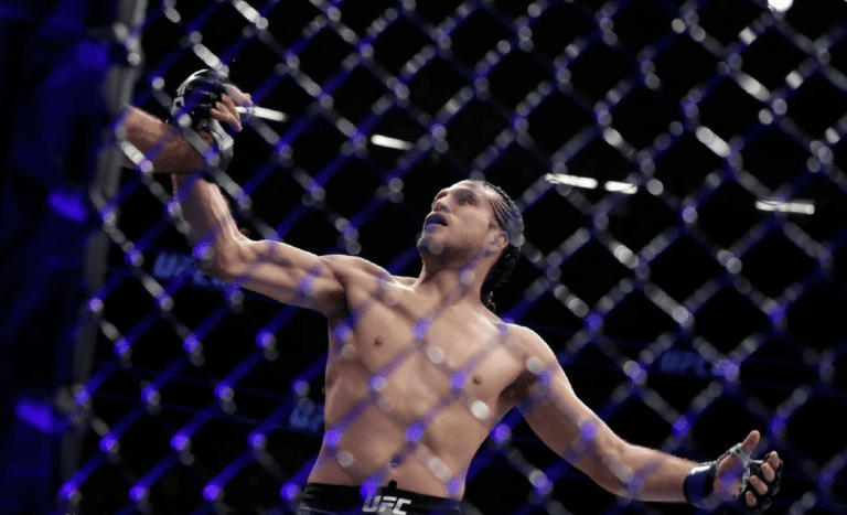 Brian Ortega celebrates his victory over Frankie Edgar