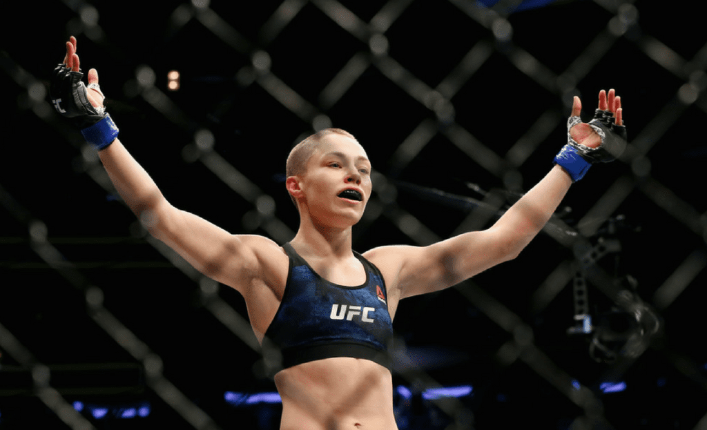 Rose Namajunas.celebrates her victory over Joanna Jedrzejczyk
