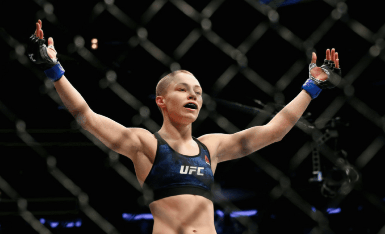 Rose Namajunas.celebrates her victory over Joanna Jedrzejczyk