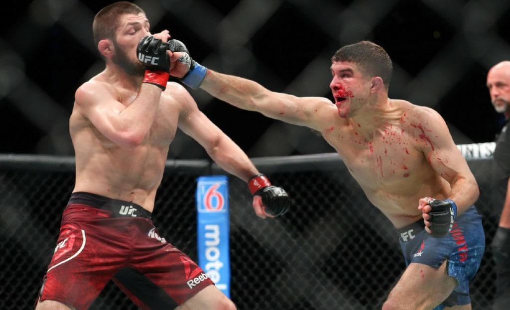 Al Iaquinta lands a right hand to the head of Khabib Nurmagomedov