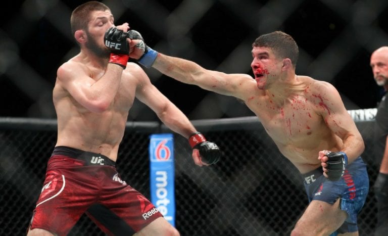 Al Iaquinta lands a right hand to the head of Khabib Nurmagomedov
