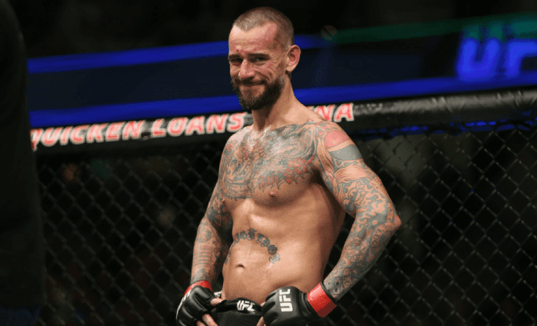 CM Punk reacts to his loss to Mickey Gall during the UFC 203 event at Quicken Loans Arena