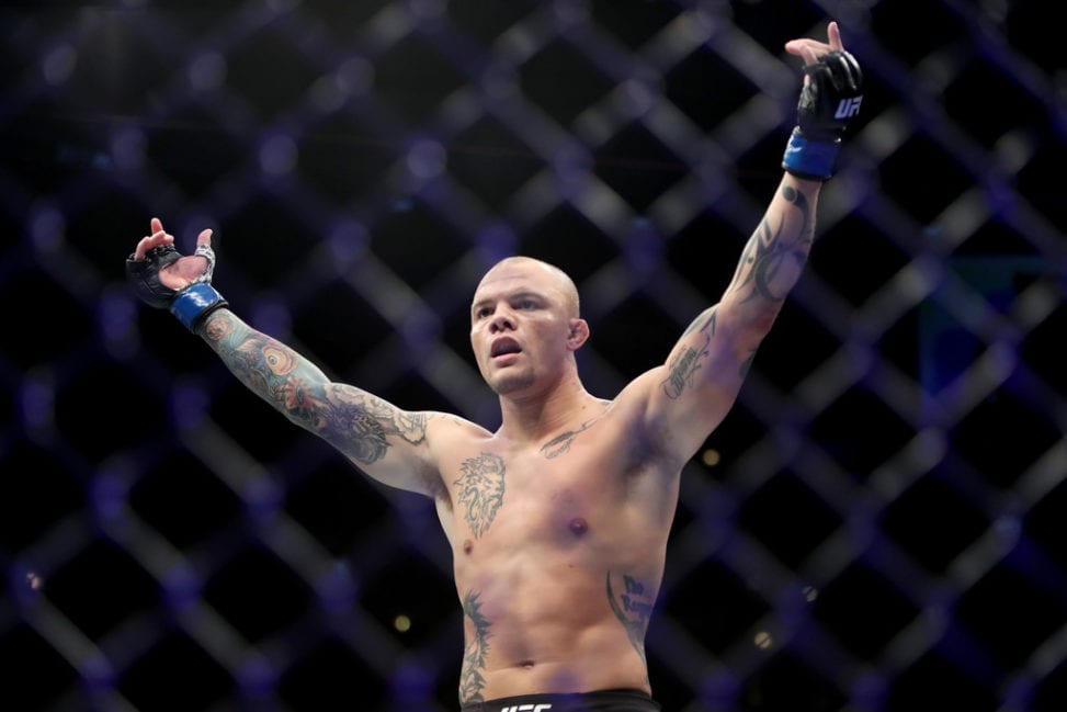 Anthony Smith reacts after defeating Rashad Evans by TKO in the first round