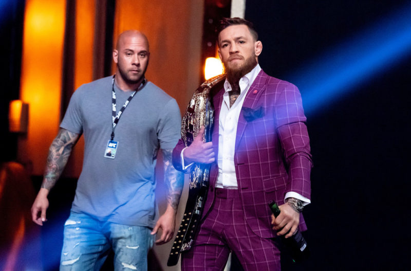 Conor McGregor comes out on stage during the UFC 229 Press Conference