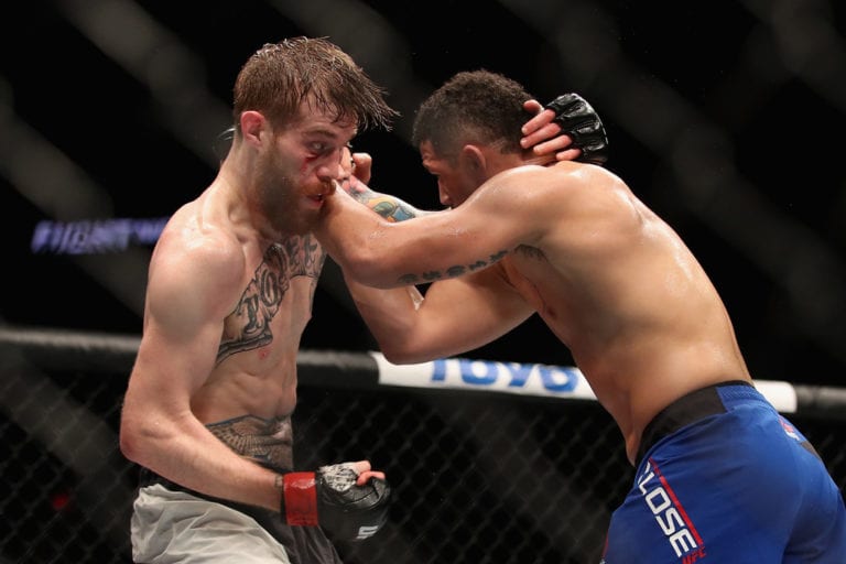 Devin Powell fights Drakkar Klose during the UFC Fight Night event at the at Talking Stick Resort Arena