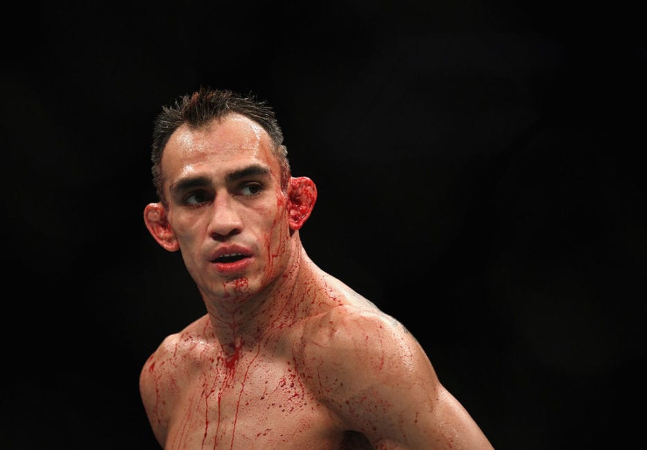 Tony Ferguson looks on while competing against Anthony Pettis at UFC 229