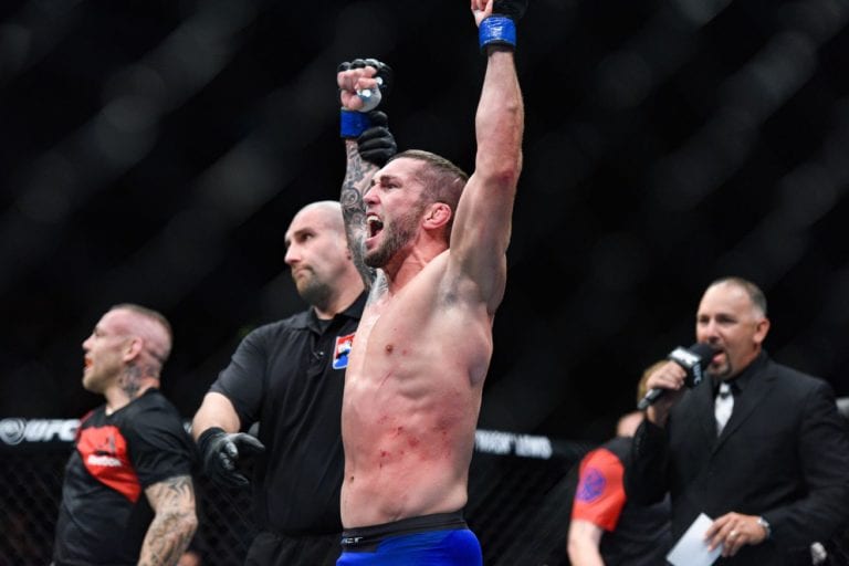 Stevie Ray celebrates a victory over Ross Pearson in the UFC
