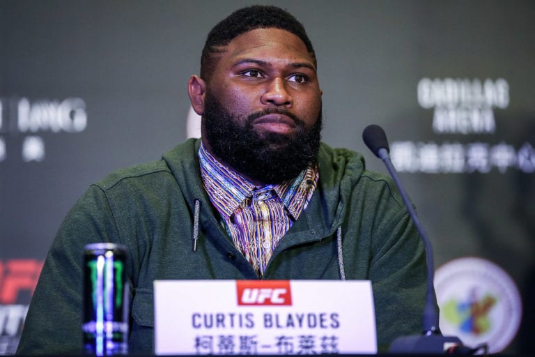 UFC fighter Curtis Blaydes looks during UFC Fight Night Beijing On-Sale press conference