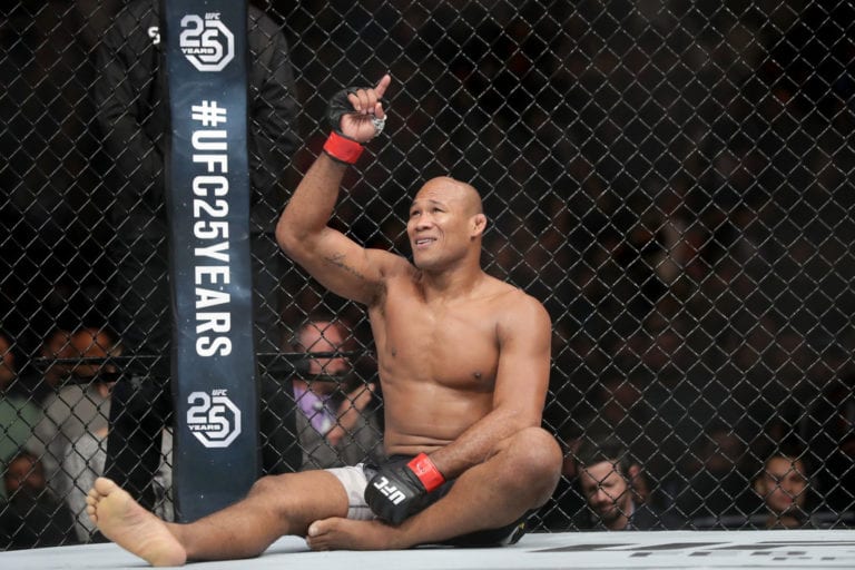 Ronaldo "Jacare" Souza of Brazil celebrates after defeating Derek Brunson