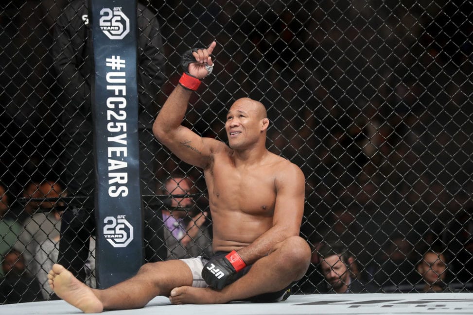 Ronaldo "Jacare" Souza of Brazil celebrates after defeating Derek Brunson