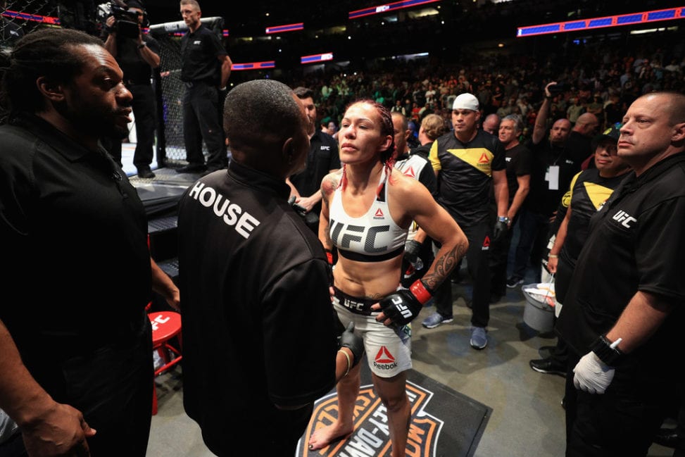 Cris Cyborg of Brazil goes through inspection prior to a fight against Tonya Evinger