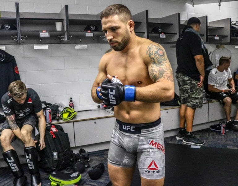 Chad Mendes waits backstage before fighting Myles Jury at UFC Boise