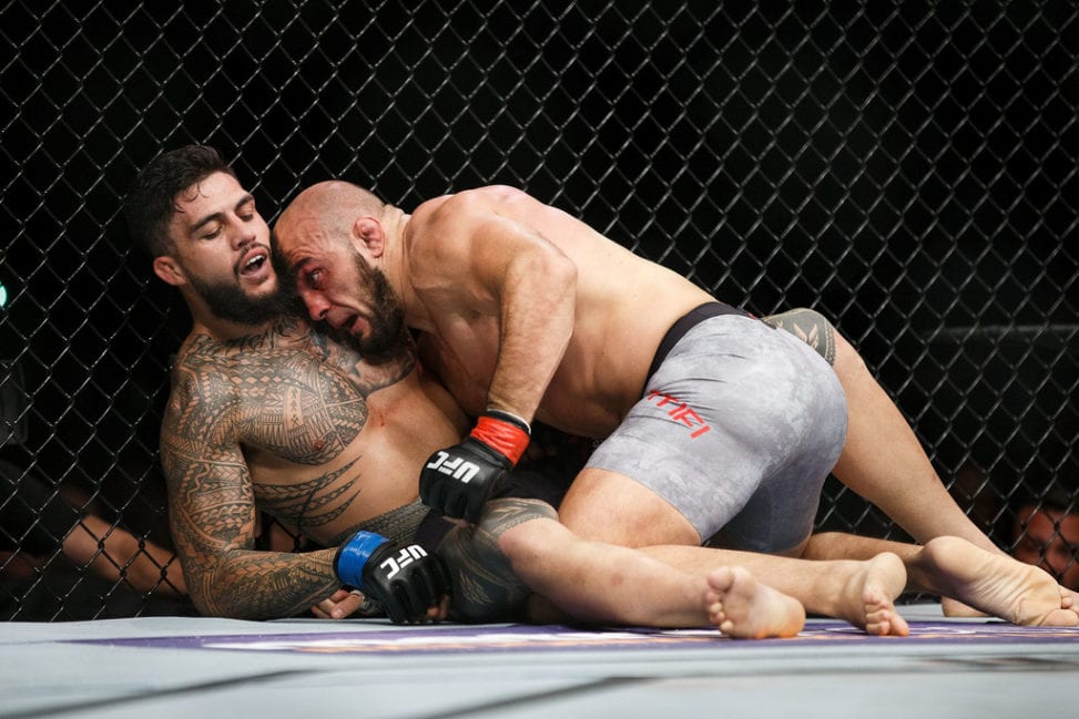 Ilir Latifi, top, fights Tyson Pedro during UFC 215