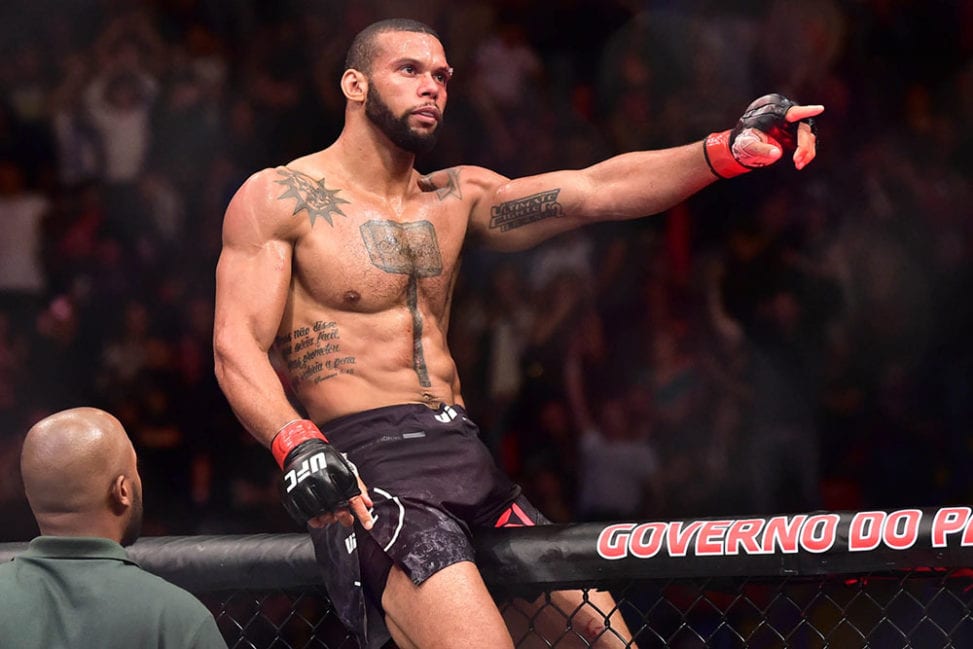 Thiago Santos climbs the UFC cage at UFC Fight Night 125