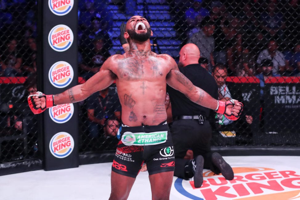 Darrion Caldwell celebrates after defeating Noad Lahat
