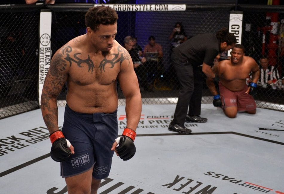Greg Hardy walks away after a first-round KO at Dana White's Tuesday Night Contender Series