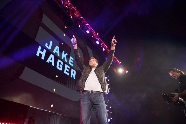 Jake Hager appears at a Bellator event