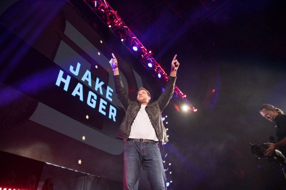 Jake Hager appears at a Bellator event
