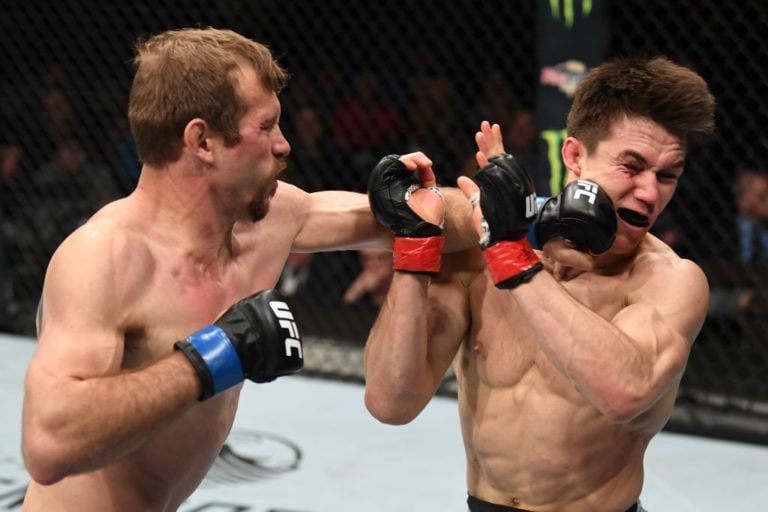 Donald Cerrone crushes Alexander Hernandez with a left punch at UFC Fight Night 143 in Brooklyn