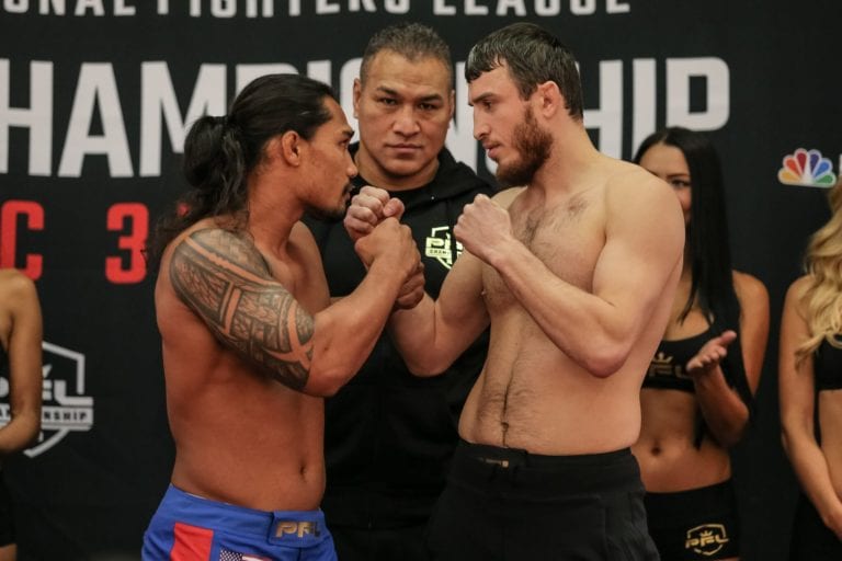 Ray Cooper and Magomed Magomedkerimov stare down at the PFL weigh-ins