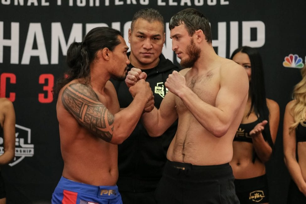 Ray Cooper and Magomed Magomedkerimov stare down at the PFL weigh-ins