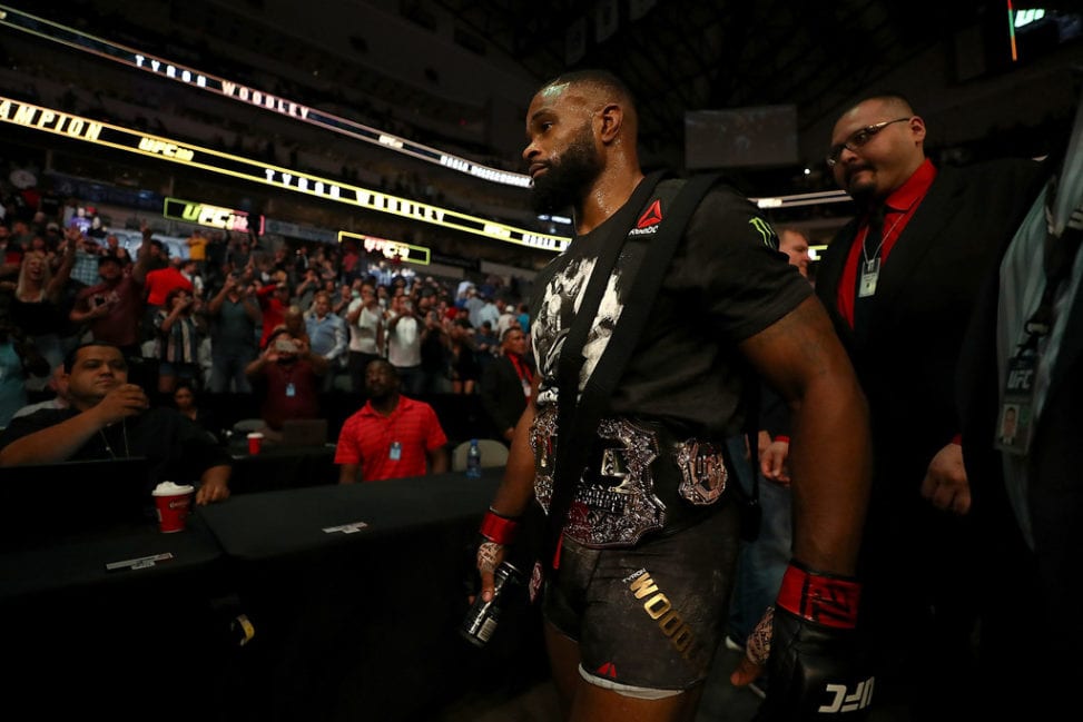 Tyron Woodley after defeating Darren Till in their UFC Welterweight Title bout during UFC 228