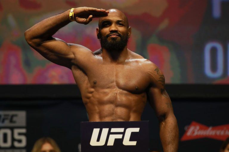 Yoel Romero reacts during UFC 205 Weigh-ins at Madison Square Garden on November 11, 2016 in New York City.