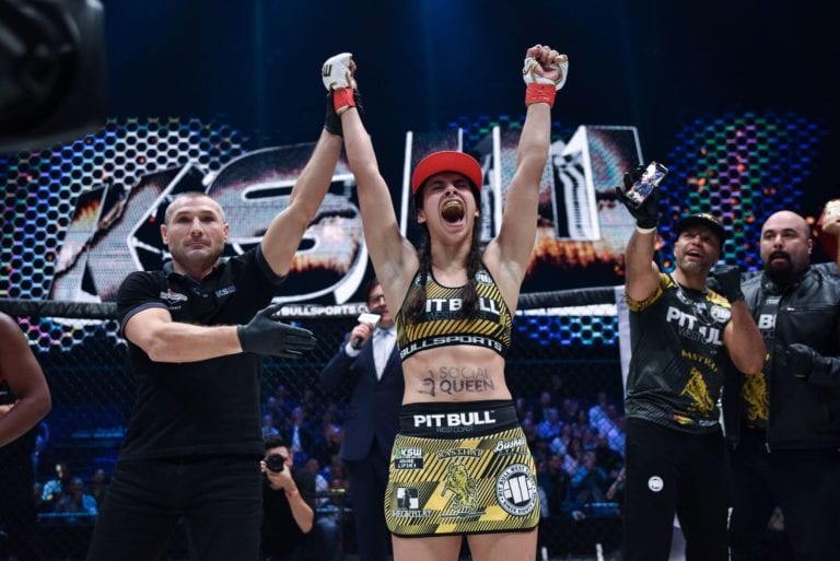 Ariane Lipski celebrates a win at KSW