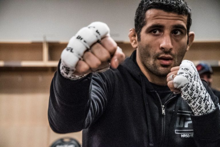 Beniel Dariush warms up backstage before his UFC fight