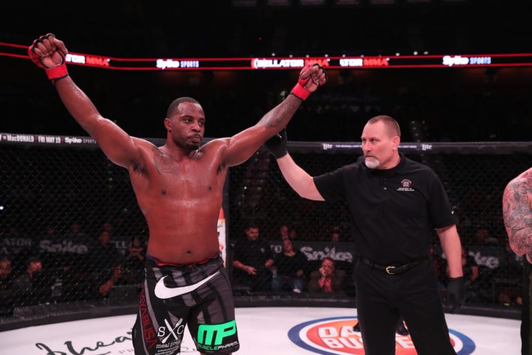 Tyrell Fortune celebrates a Bellator MMA victory