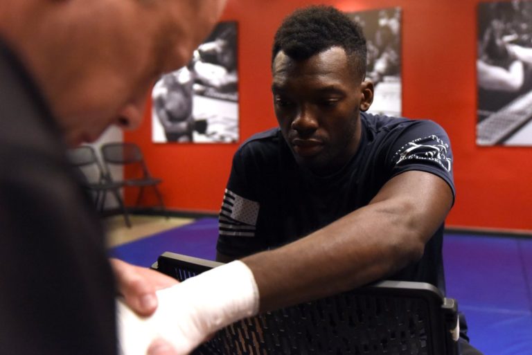 Dwight Grant has his hands wrapped before UFC Fight Pass bout