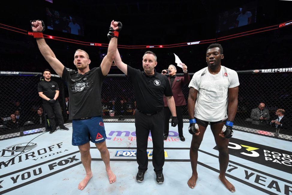 Zak Ottow celebrates his win against Dwight Grant in the UFC