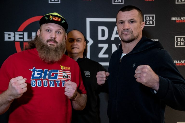 Roy Nelson and Mirko Cro Cop face the cameras before Bellator 216
