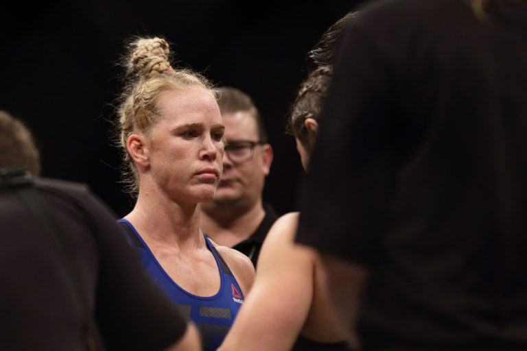 Holly Holm of United States in action against Bethe Correia of Brazil