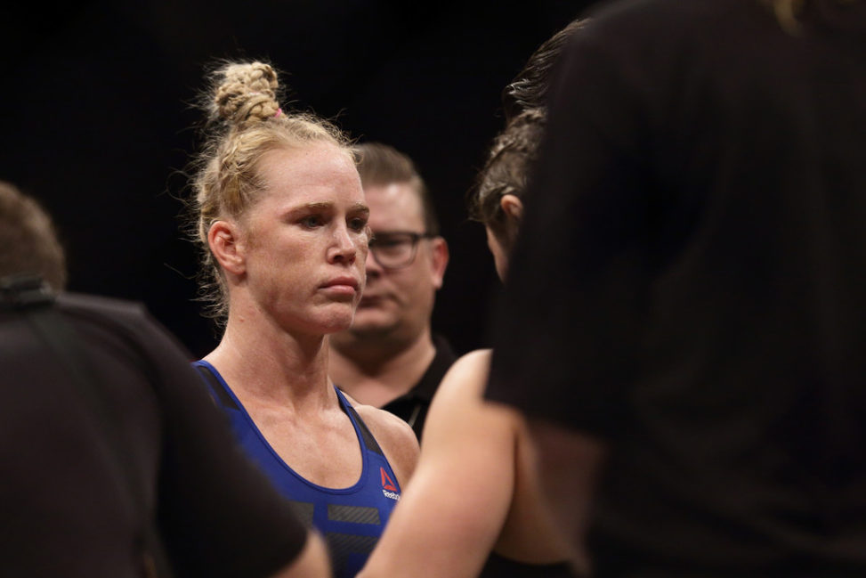Holly Holm of United States in action against Bethe Correia of Brazil