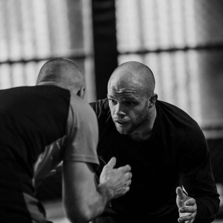 Mike Grundy wrestling during a training session before UFC London