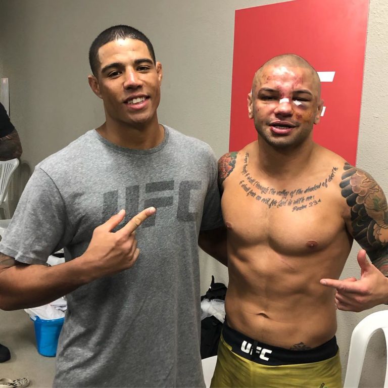 Max Griffin (L) and Thiago Alves (R) following their Brazilian clash