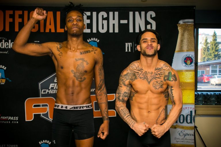 Mike Plazola and Jarel Askew weigh-in before Alaska Fighting Championship 146