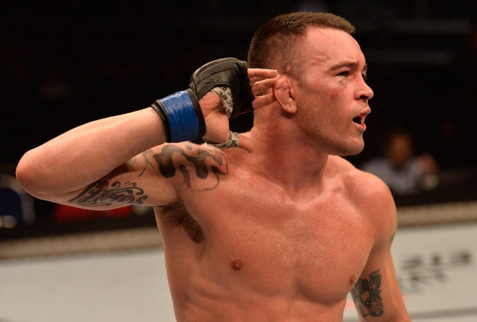 Colby Covington works the crowd inside the UFC octagon in Singapore