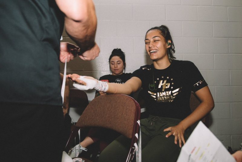 Janay Harding has her hands wrapped before Bellator fight