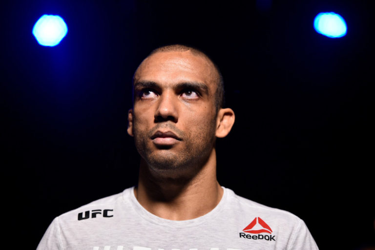 Edson Barboza of Brazil prepares to face Khabib Nurmagomedov in their lightweight bout during the UFC 219 event inside T-Mobile Arena on December 30, 2017 in Las Vegas, Nevada.