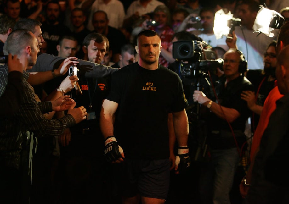 A pensive Mirko Cro Cop of Croatia walks to the octagon before fighting Gabriel Gonzaga