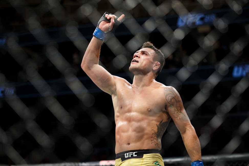 Rafael Dos Anjos celebrates his victory against Neil Magny during UFC 215