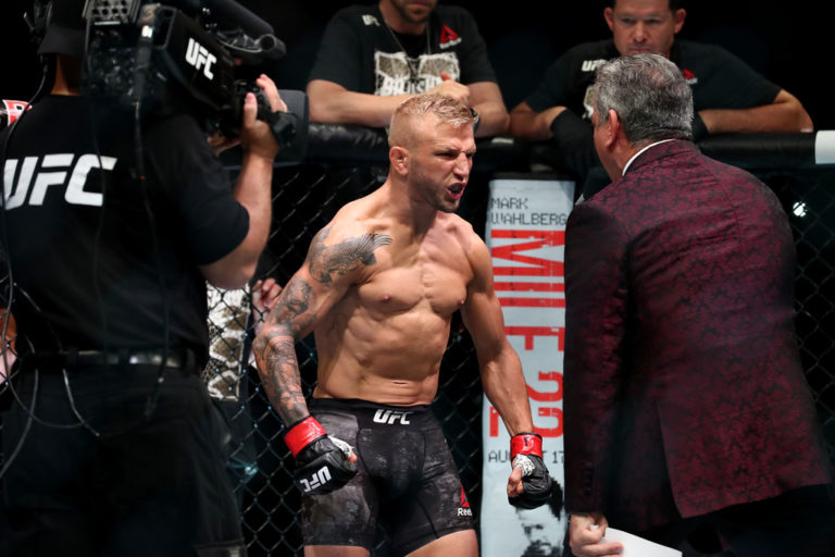 TJ Dillashaw relies to fight Cody Garbrandt in the UFC Bantamweight Title Bout during UFC 227