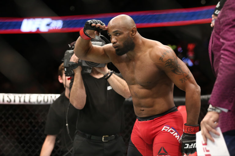 Yoel Romero stands in the Octagon before facing Robert Whittaker for their UFC middleweight championship bout during the UFC 213