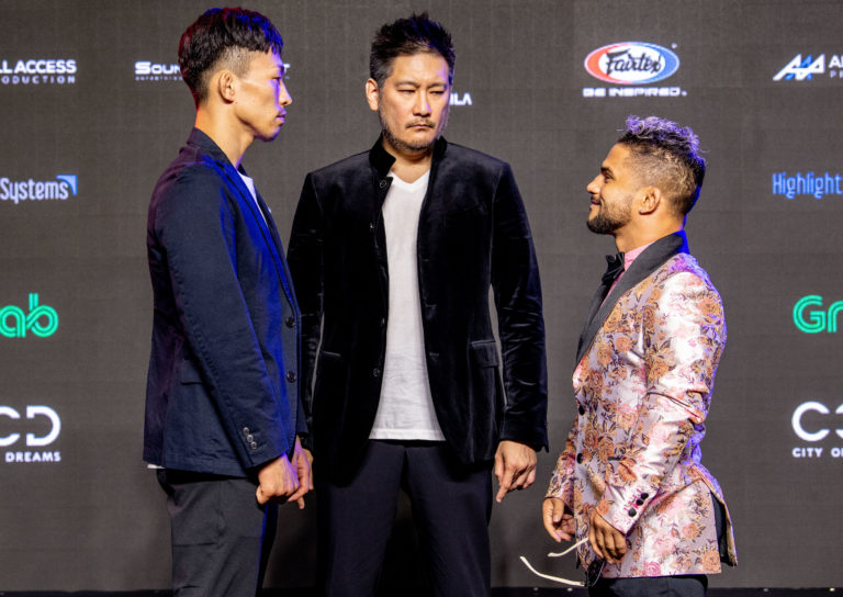 Gustavo Balart stands across from Tatsumitsu Wada before ONE Championship: Roots of Honor