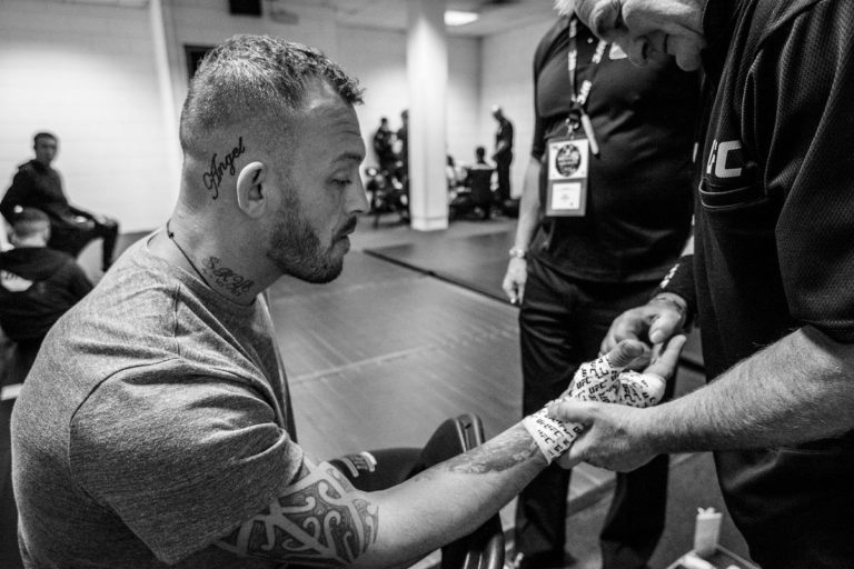 Mark Godbeer prepares before his fight at UFC London