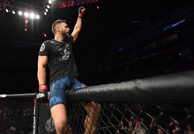 Calvin Kattar celebrates his victory at UFC Moncton