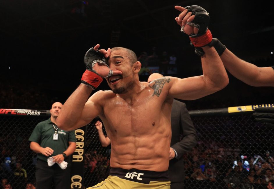 Jose Aldo celebrates after his UFC victory