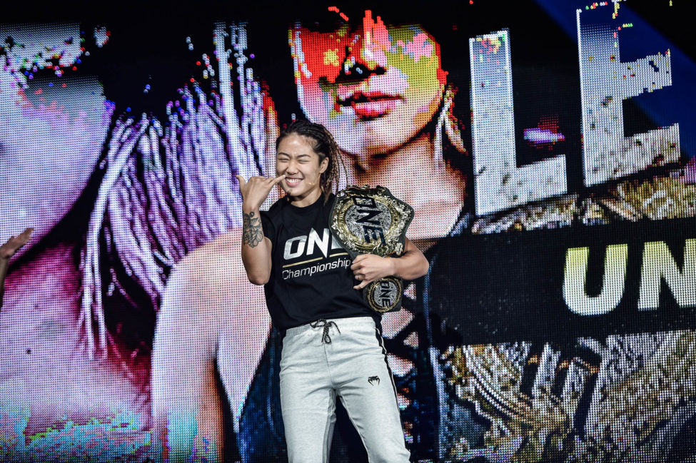 Angela Lee makes her walk to the cage for ONE: A New Era in Tokyo, Japan
